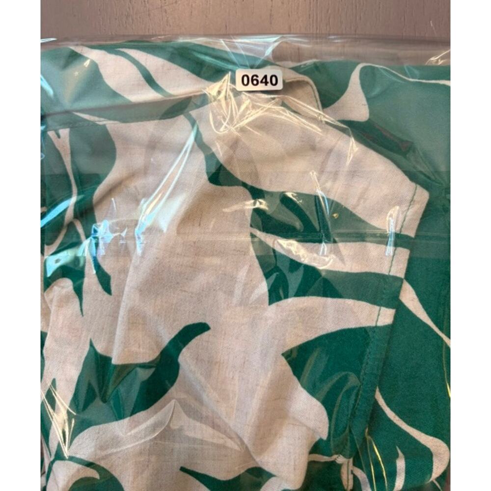 Luxology Linen Blend Sleeveless Mock Wrap Midi Dress‎ Sz M Green Tropical Leaf - Picture 12 of 12